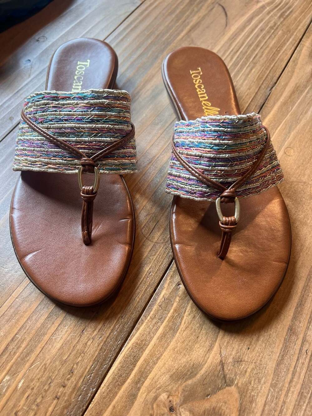 Toscanella Italian Leather Multi-Color Woven Thong Sandals Size 8.5